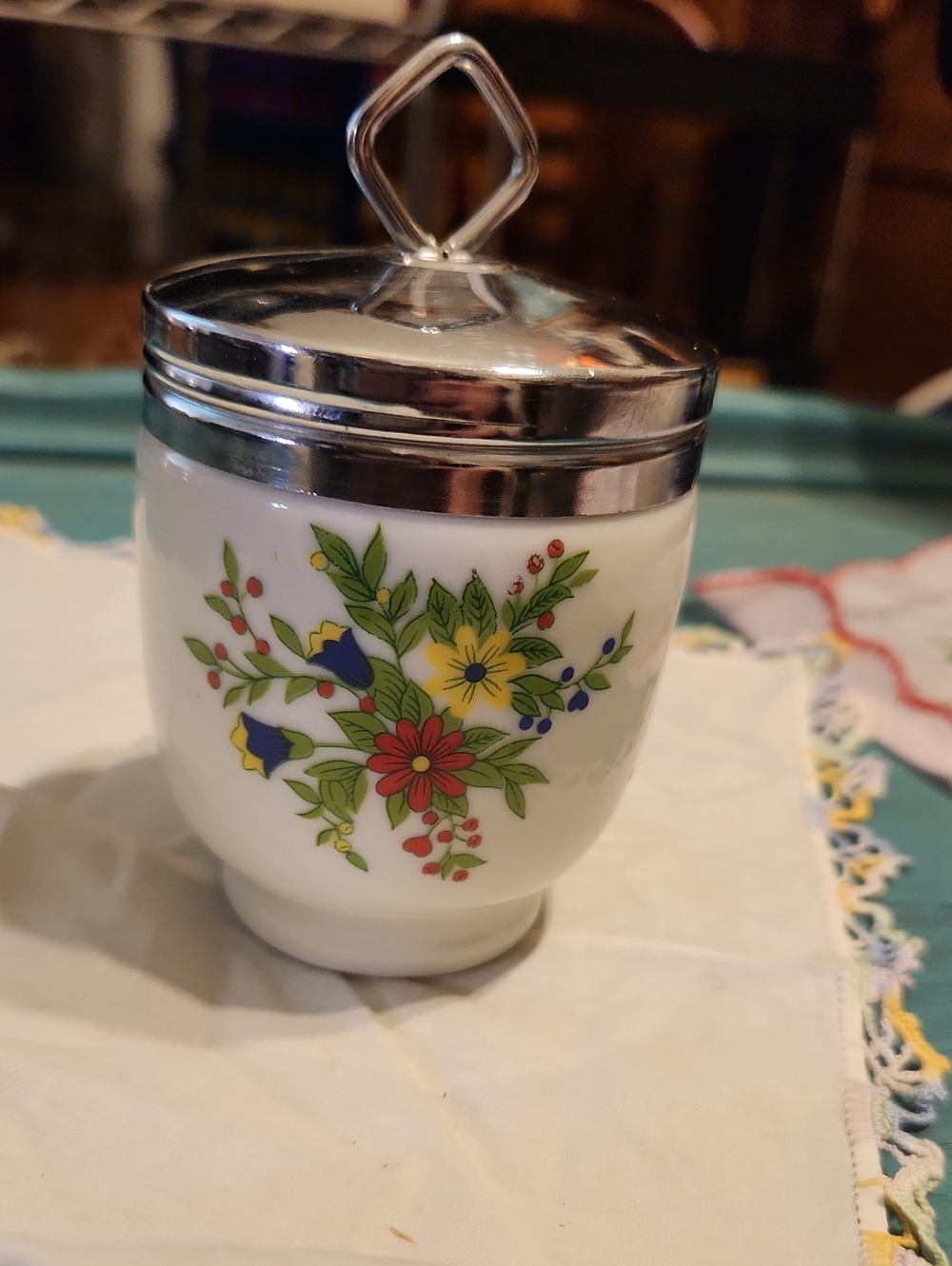 Vintage Persian Garden by Shafford Porcelain Egg Coddler w/ Metal Lid